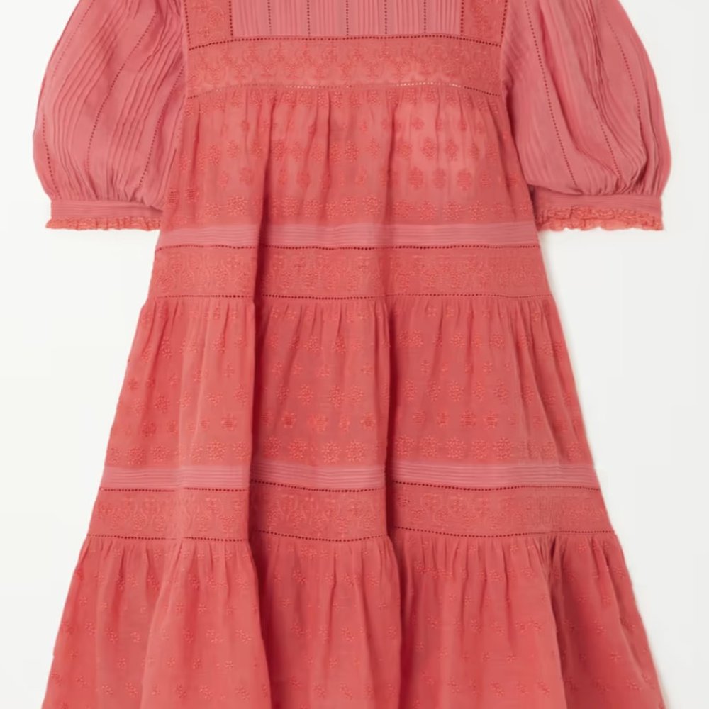 DÔEN Nerine embroidered tiered cotton-voile mini dress size MEDIUM - Picture 8 of 11